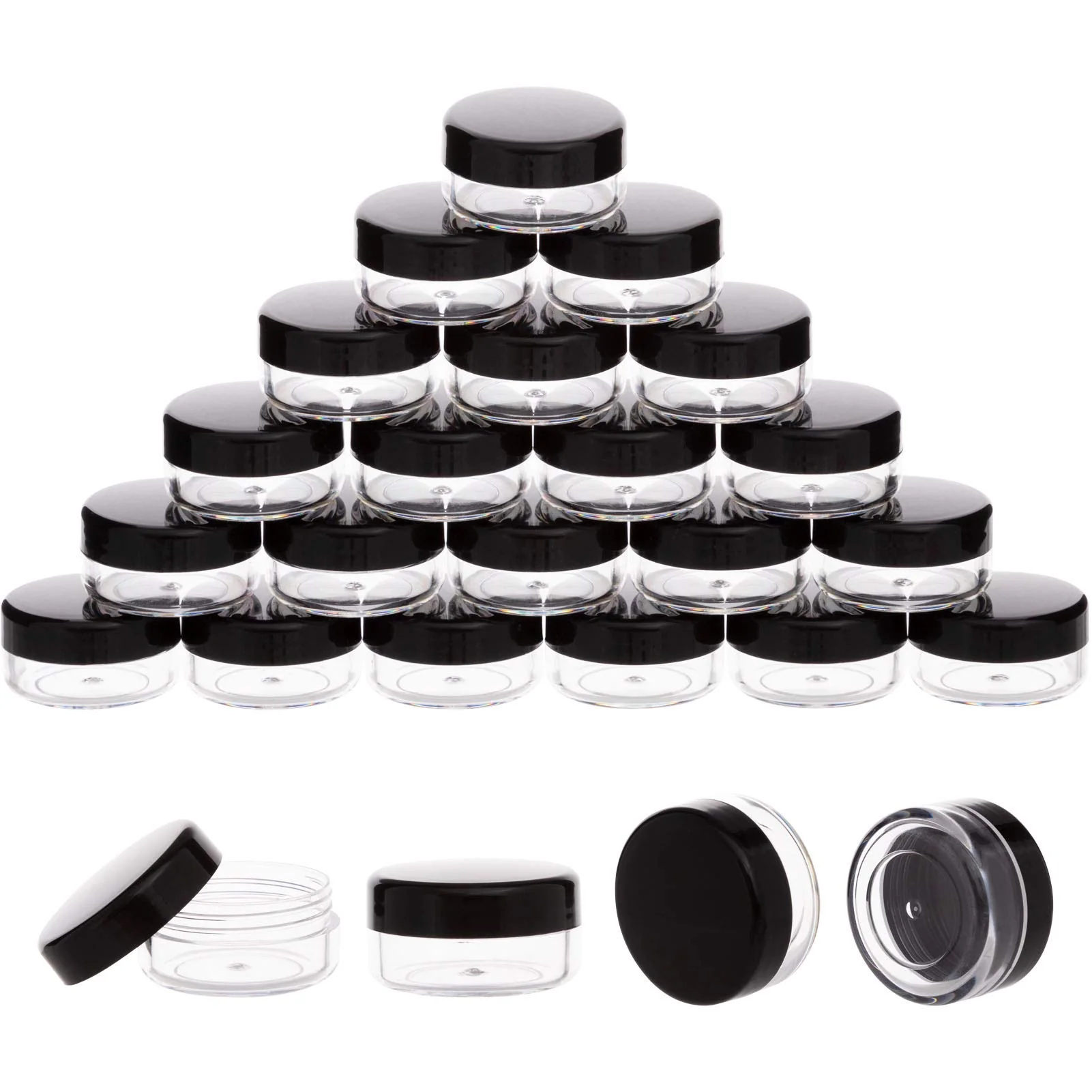100 Pack 3 Gram Sample Containers With Lids, 3Ml Mini Sample Jars, Tiny Plastic Cosmetic Containers For Lip Balms, Makeup, Lotio
