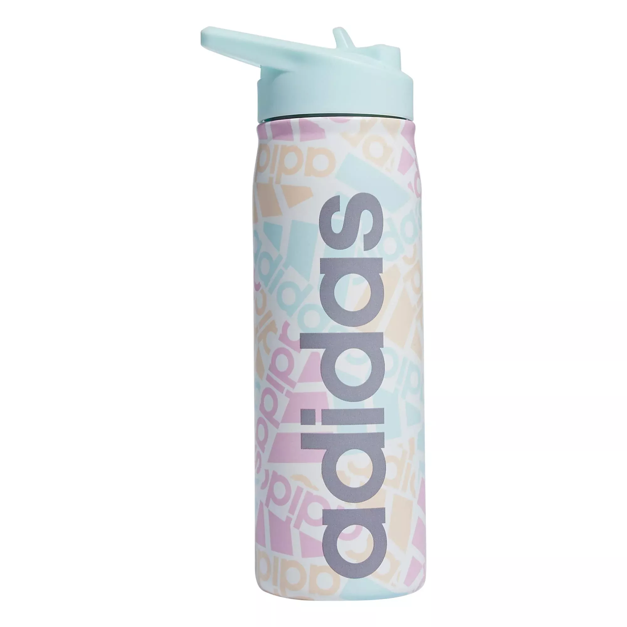 Adidas 600 Ml (20 Oz) Straw Top Metal Water Bottle, Hot/Cold Double-Walled Insulated 18/8 Stainless Steel, Adi Multi Collage/Alm