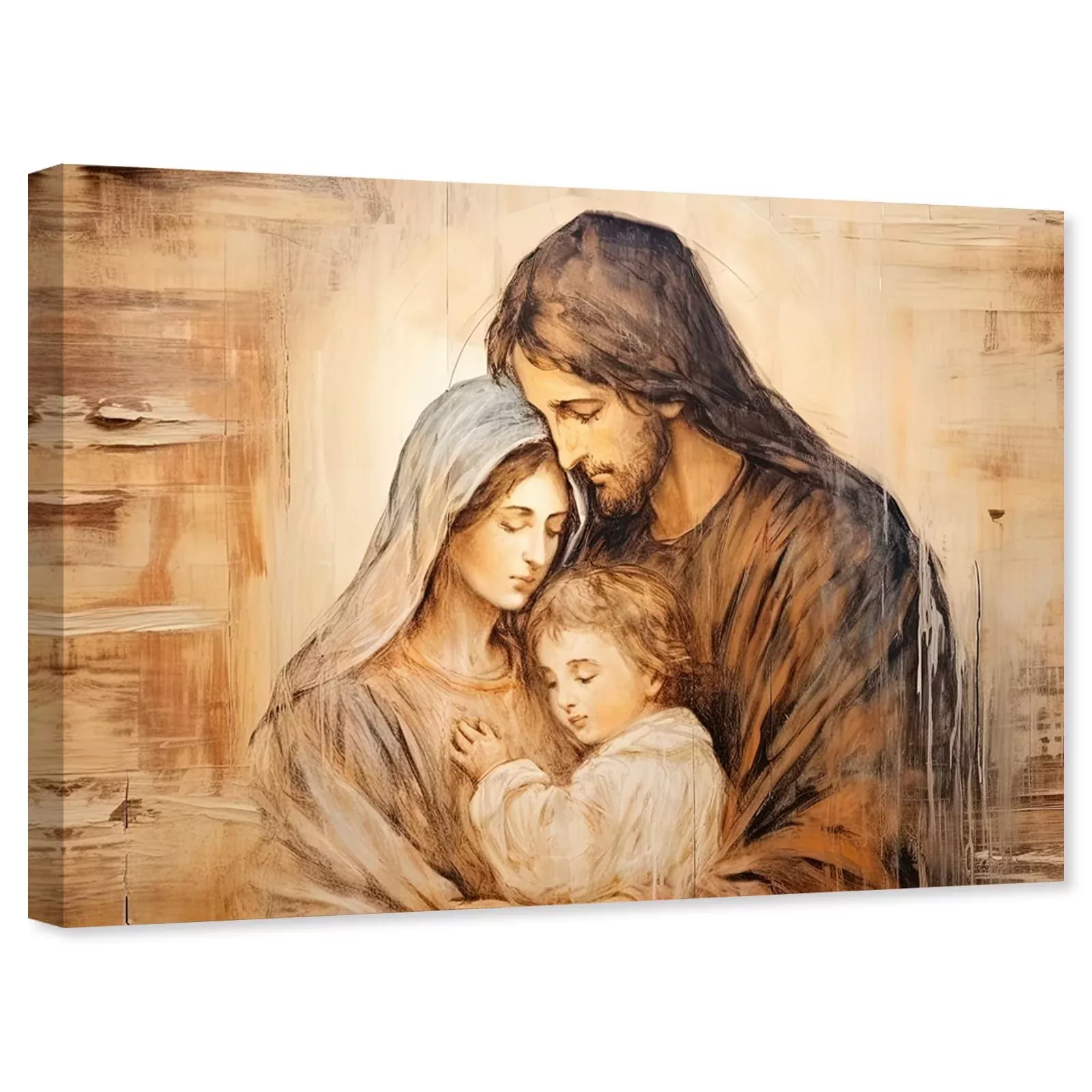 Artzgx Holy Family Picture Virgin Mary And Jesus Canvas Wall Art Catholic Religious Christian Painting For Churches Decor Frame(