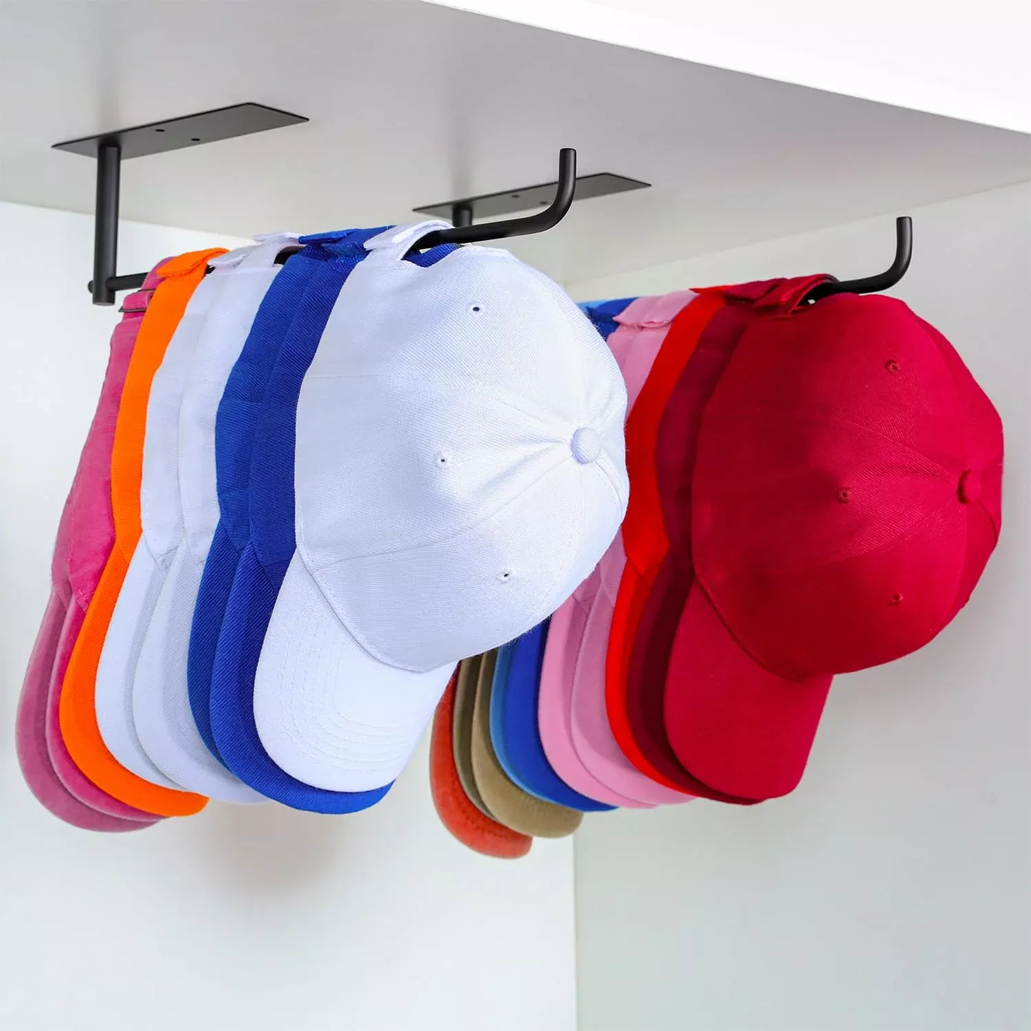 Daoun Hat Organizer For Baseball Caps, 2 Packs Baseball Hat Rack Adhesive Hat Holder, Hat Hanger For Closet Door And Bedroom, Bl
