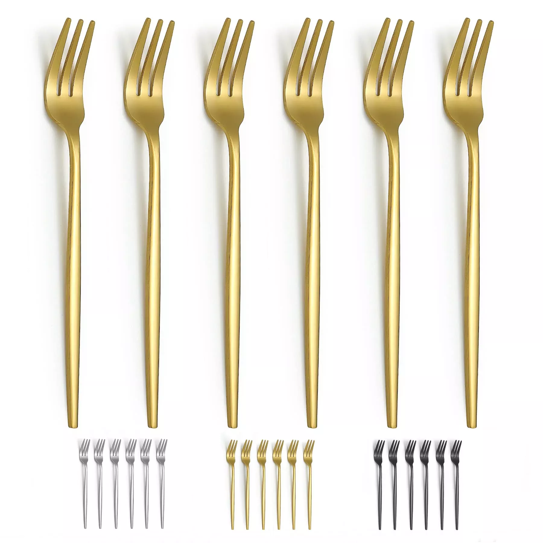 Evanda Gold Dessert Forks Set Of 6 Pack 6.3''/16.5Cm, Golden Titanium Plating Pastry Fork, Family Appetizer Fork For Fruit, Cake