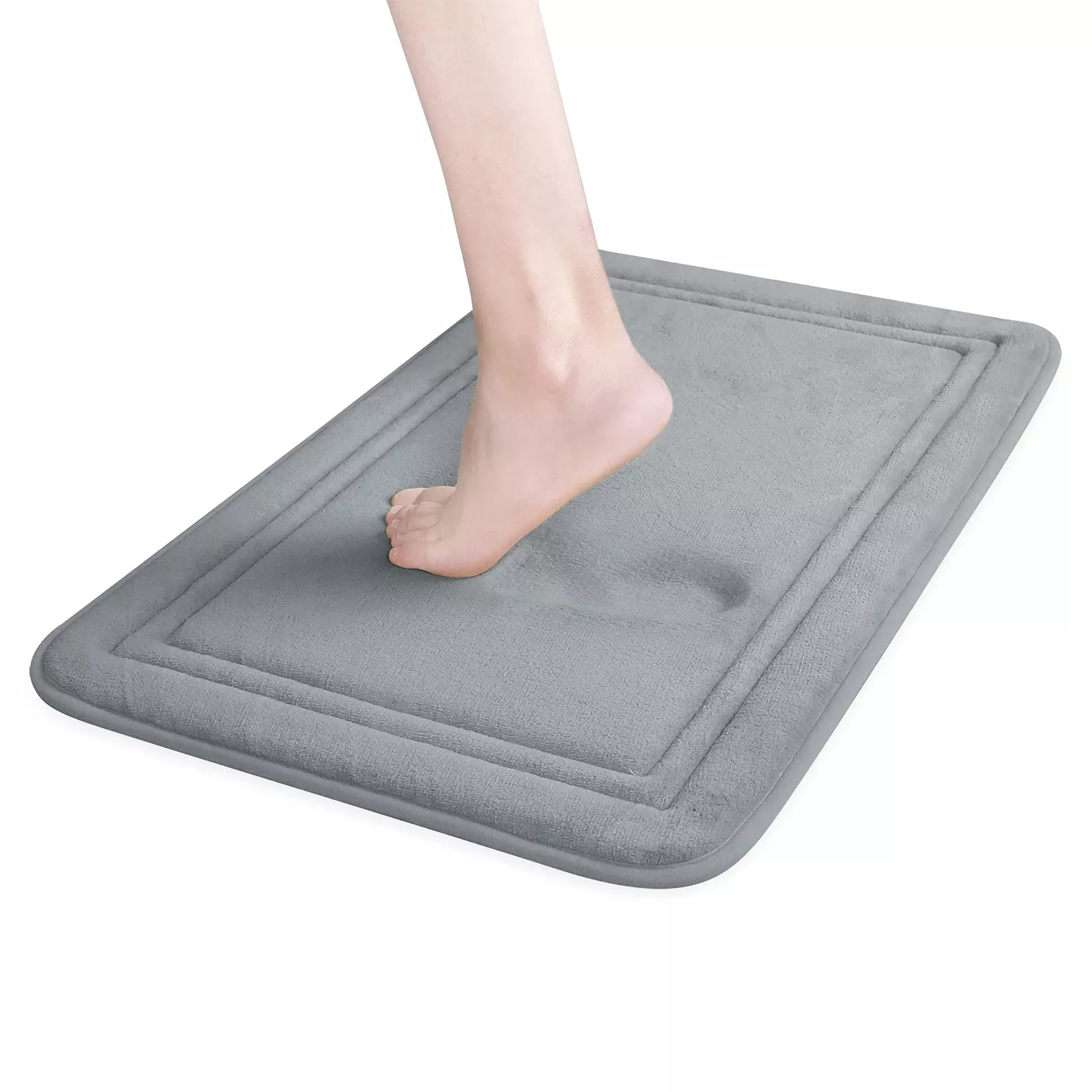 Itsoft Memory Foam Bath Mat Non Slip Absorbent Super Cozy Velvet Bathroom Rug Carpet, Machine Washable, 16 X 24 Inches Gray