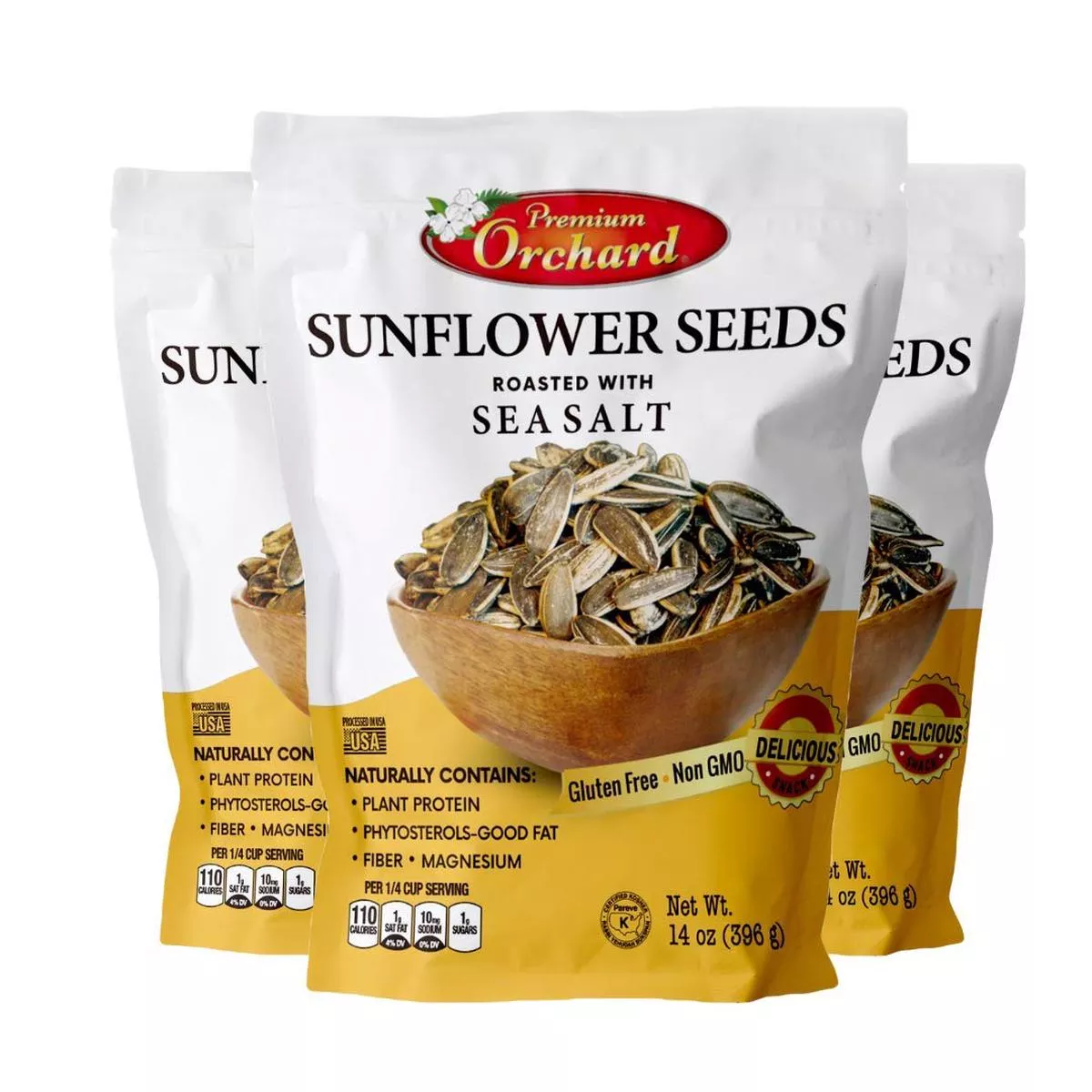 Premium Orchard Mixed Nuts – Roasted Sunflower Seeds, Lightly Salted, Non-GMO, Gluten-Free, Vegan, KETO Friendly, 14 Ounce (Pack of 3)